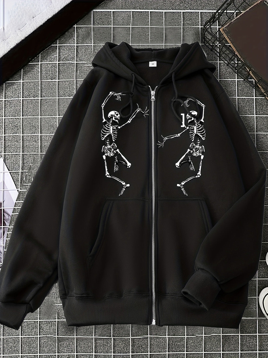 Long Sleeve Skeleton Graphic Hooded Jacket - Black / S - Jackets & Coats - Coats & Jackets - 1 - 2024