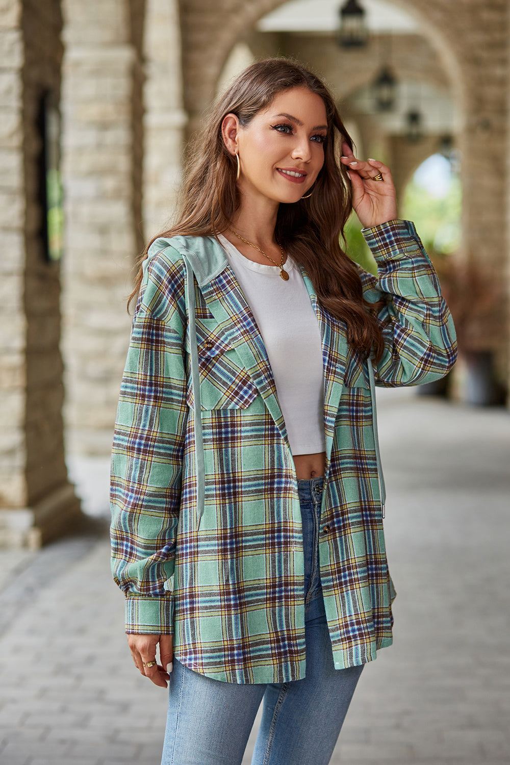 Plaid Long Sleeve Hooded Jacket - Jackets & Coats - Coats & Jackets - 8 - 2024