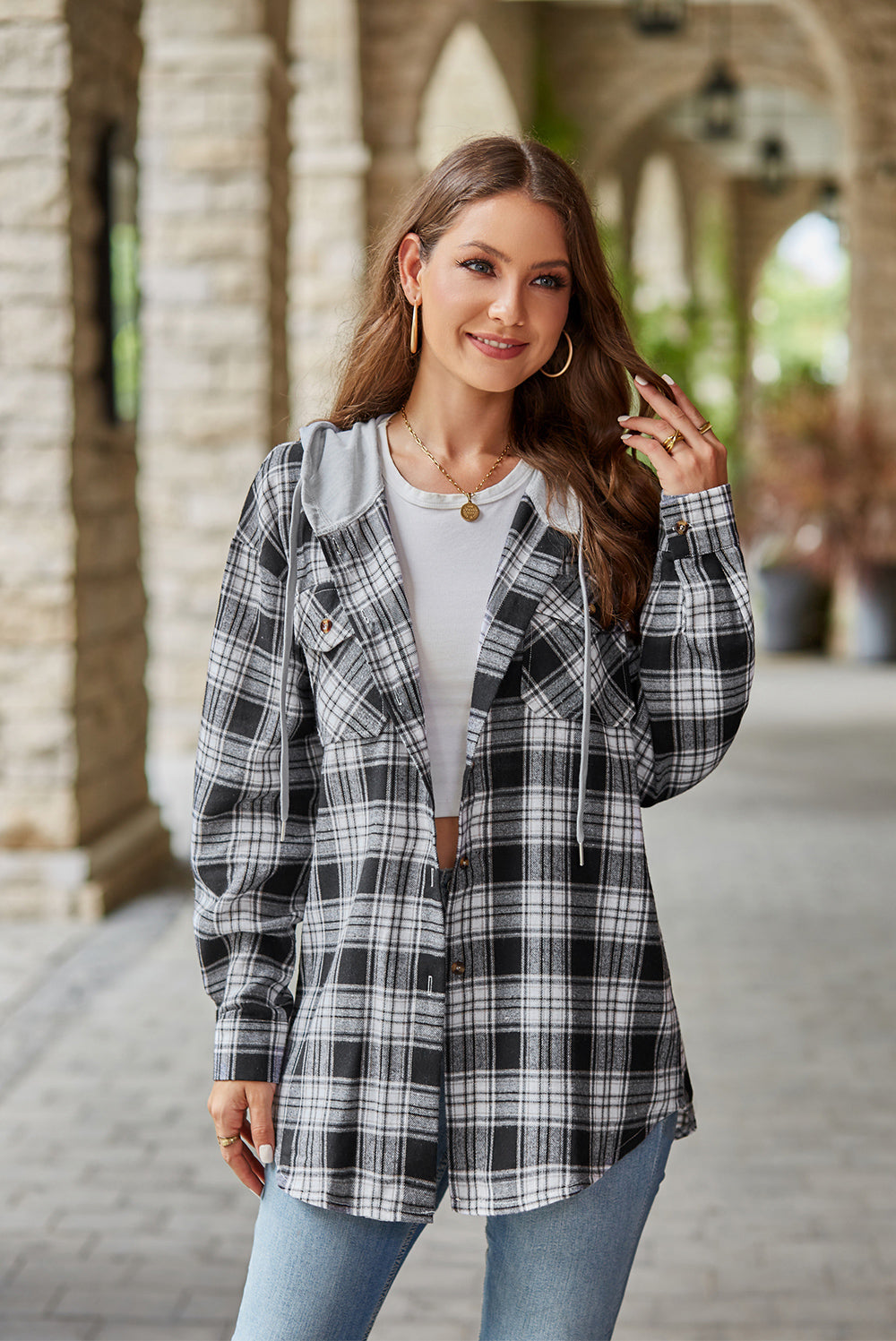 Plaid Long Sleeve Hooded Jacket - Jackets & Coats - Coats & Jackets - 5 - 2024