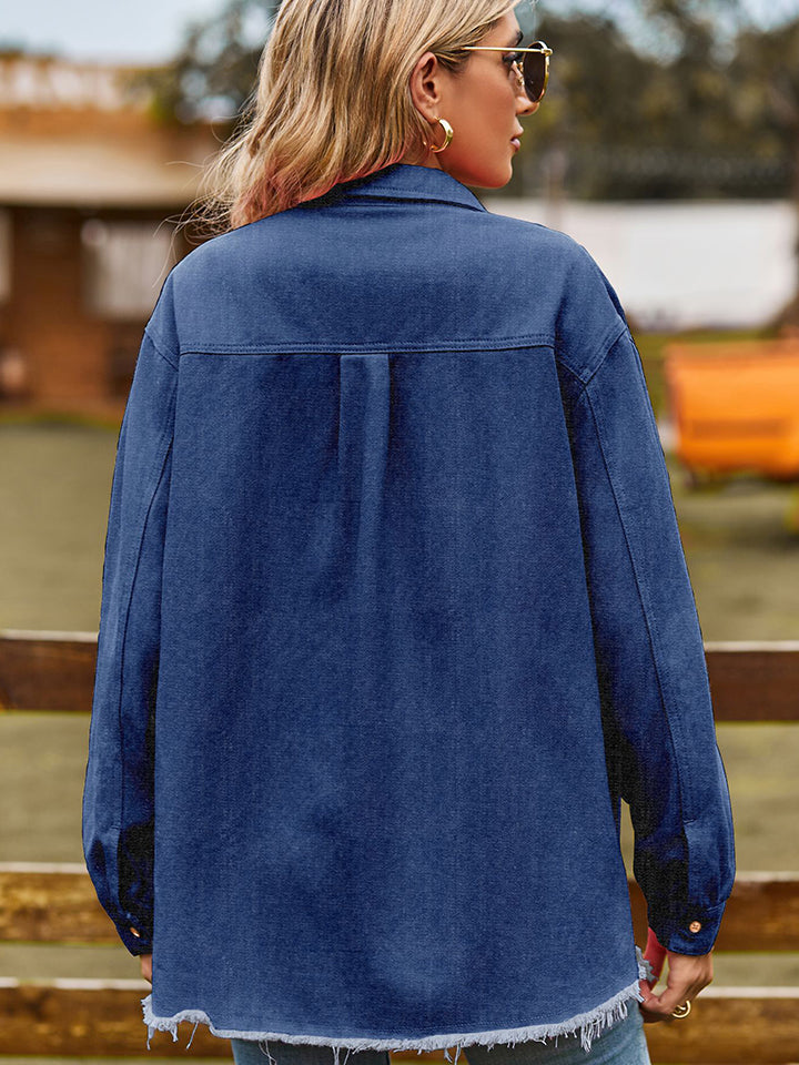 Raw Hem Denim Jacket with Pockets - Jackets & Coats - Coats & Jackets - 9 - 2024