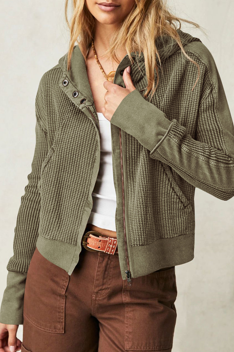 Waffle-Knit Long Sleeve Hooded Jacket - Jackets & Coats - Coats & Jackets - 6 - 2024