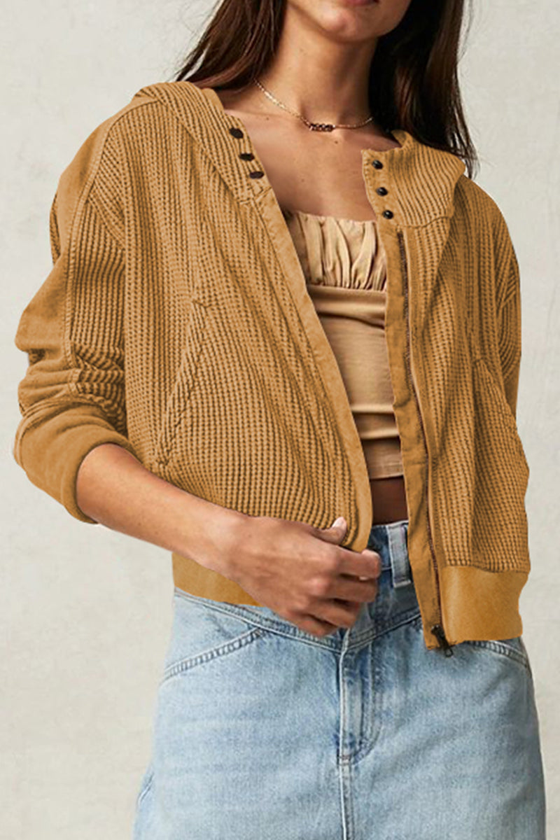 Waffle-Knit Long Sleeve Hooded Jacket - Jackets & Coats - Coats & Jackets - 3 - 2024
