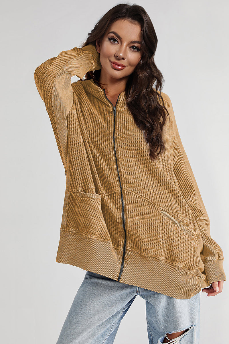 Zip-Up Long Sleeve Jacket - Brown / S - Jackets & Coats - Coats & Jackets - 10 - 2024