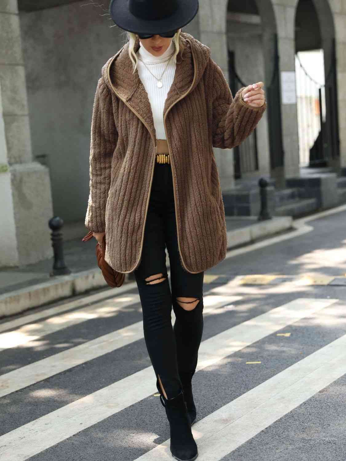 Open Front Ribbed Hooded Coat - Jackets - Coats & Jackets - 12 - 2024