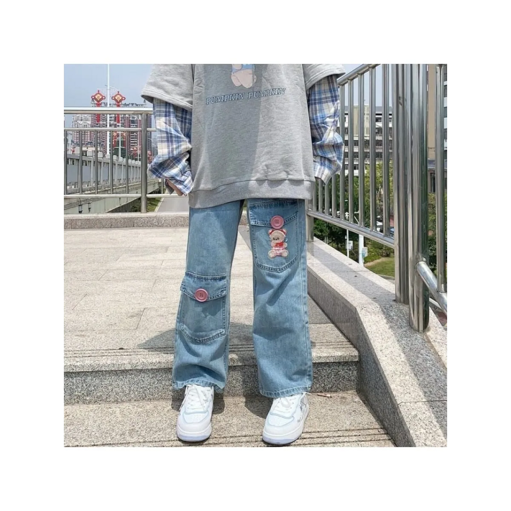 Japan Preppy Style Denim Trousers - Bottoms - 5