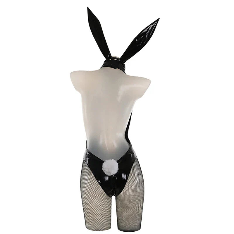 Japanese Bunny Girl Cosplay - Hollow V-Neck PU Leather Bodysuit - Women’s Clothing & Accessories - Costumes - 4 - 2024