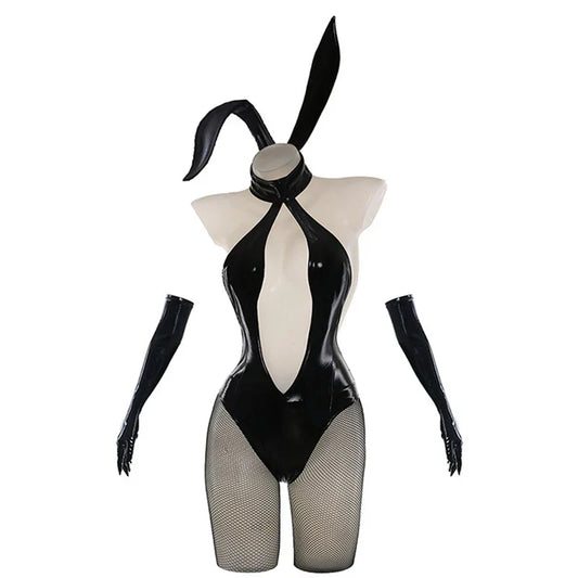 Japanese Bunny Girl Cosplay - Hollow V-Neck PU Leather Bodysuit - Women’s Clothing & Accessories - Costumes - 2 - 2024