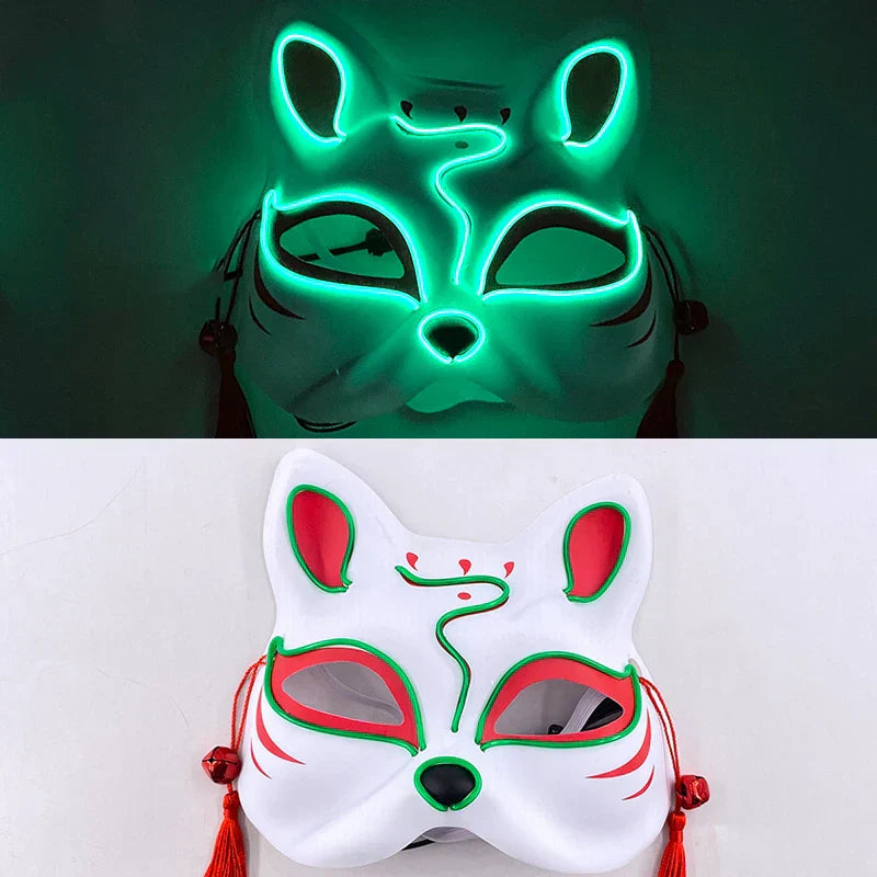 Luminous LED Japanese Fox Mask - green 3 - All Products - Masks - 15 - 2024