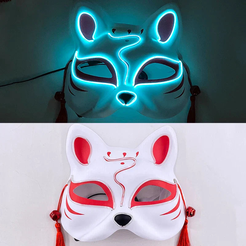 Luminous LED Japanese Fox Mask - transparent blue 1 - All Products - Masks - 17 - 2024