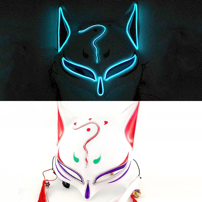 Luminous LED Japanese Fox Mask - transparent blue 11 - All Products - Masks - 19 - 2024