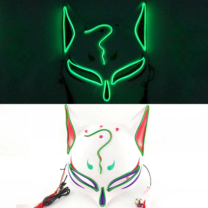 Luminous LED Japanese Fox Mask - green 13 - All Products - Masks - 21 - 2024