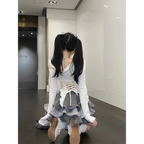 Japanese Kawaii 2-Piece Set - Long Sleeve Crop Top and A-Line Mini Skirt - Bottoms - 3