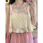 Chic Japanese Kawaii Flower Embroidery Knit Tank Top - Tops - 1