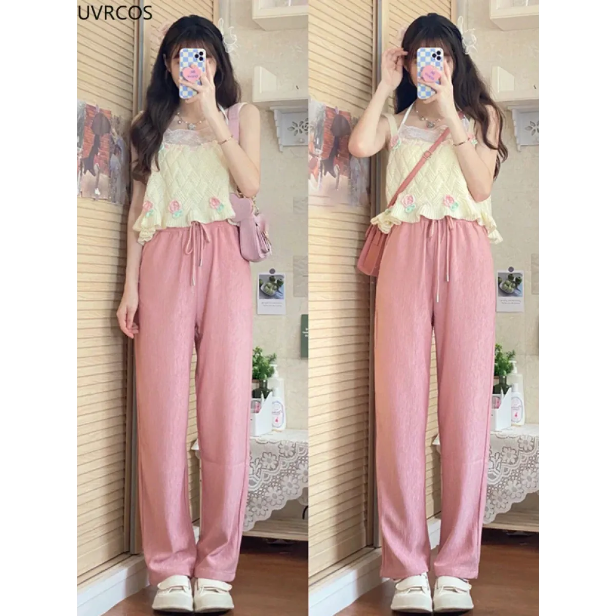 Chic Japanese Kawaii Flower Embroidery Knit Tank Top - Tops - 2