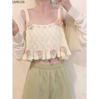 Chic Japanese Kawaii Flower Embroidery Knit Tank Top - Tops - 5