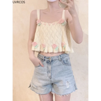 Chic Japanese Kawaii Flower Embroidery Knit Tank Top - Tops - 6