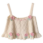 Chic Japanese Kawaii Flower Embroidery Knit Tank Top - Tops - 7