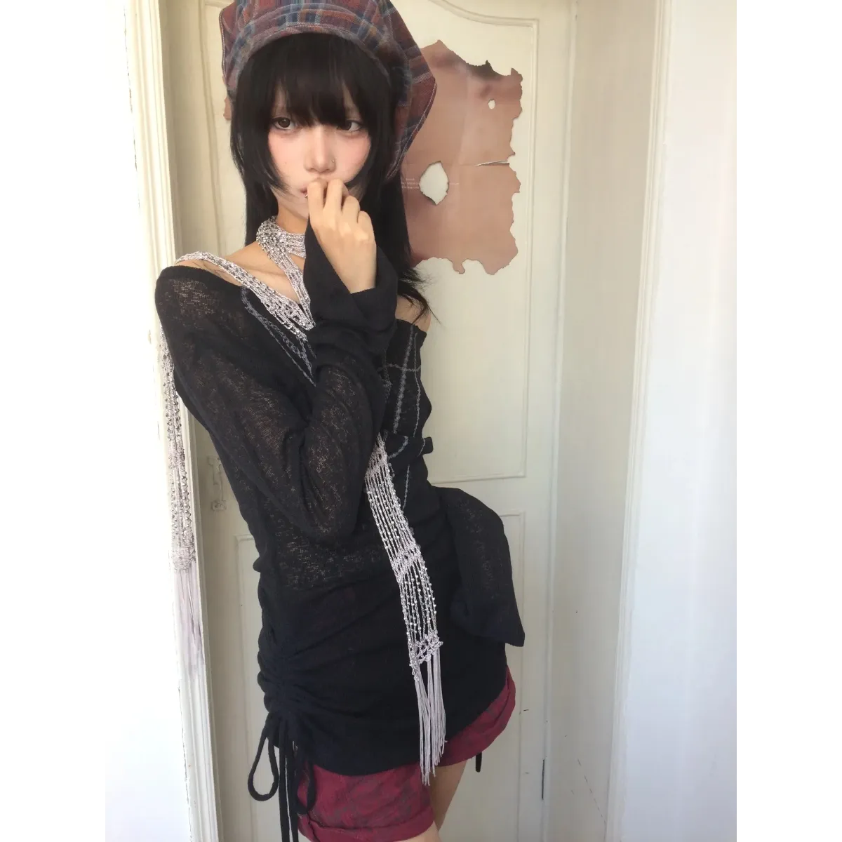 Japanese Knitted Grunge Tattoo Print Long Sleeve T-shirt - T-Shirts - 18