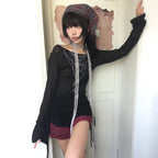 Japanese Knitted Grunge Tattoo Print Long Sleeve T-shirt - T-Shirts - 5