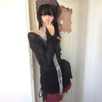 Japanese Knitted Grunge Tattoo Print Long Sleeve T-shirt - T-Shirts - 6