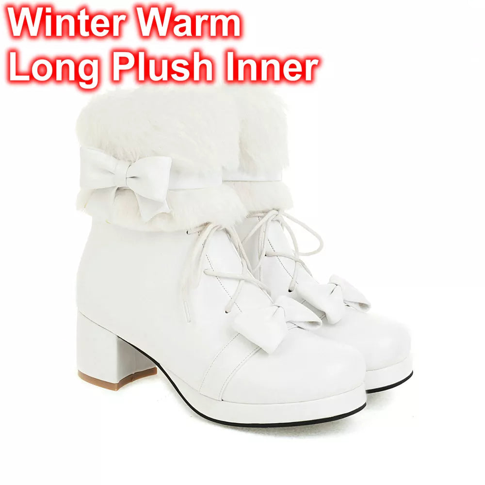 Japanese Lolita Fluffy Ankle Boots for Winter - Warm Long Plush 1 / 3 - Cosplay - Shoes - 10 - 2024