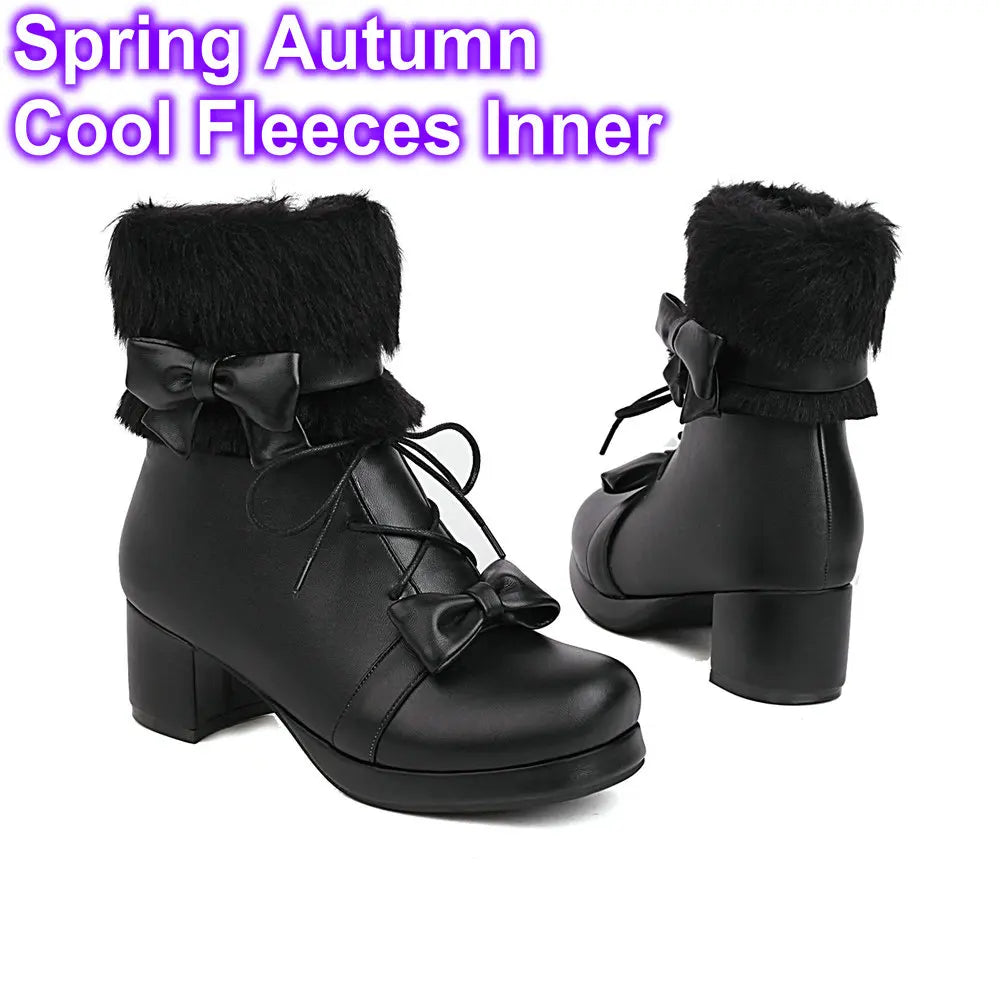 Japanese Lolita Fluffy Ankle Boots for Winter - Cool Fleeces Inner / 3 - Cosplay - Shoes - 7 - 2024