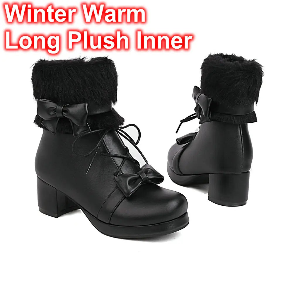 Japanese Lolita Fluffy Ankle Boots for Winter - Warm Long Plush / 3 - Cosplay - Shoes - 8 - 2024