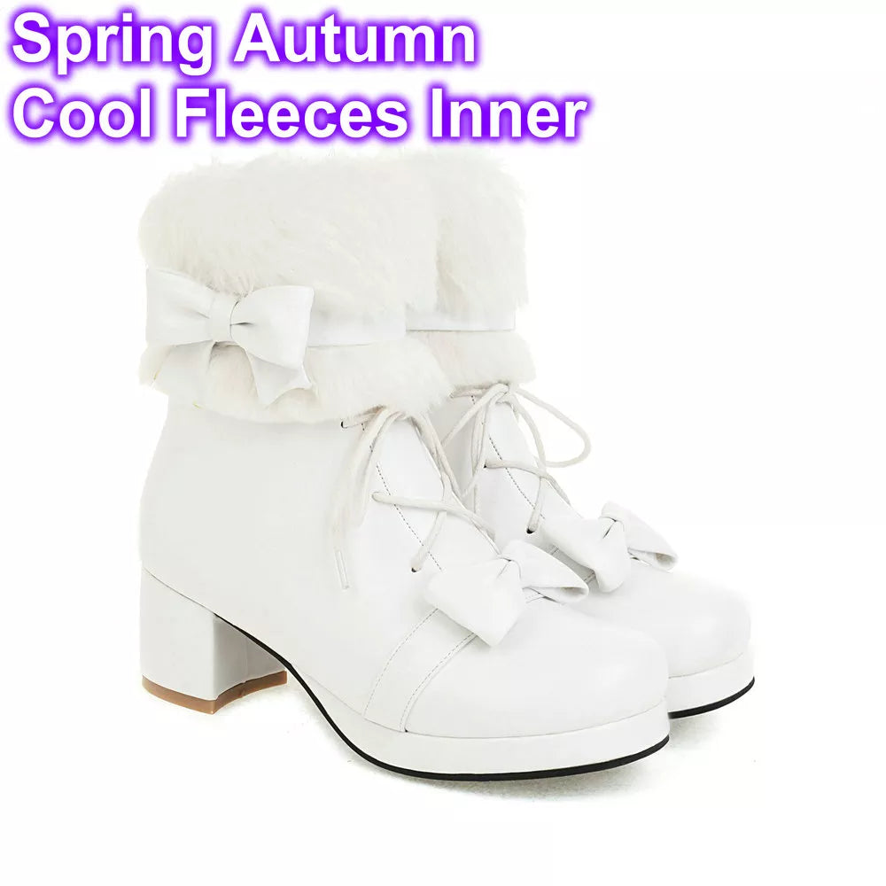 Japanese Lolita Fluffy Ankle Boots for Winter - Cool Fleeces Inner 1 / 3 - Cosplay - Shoes - 9 - 2024