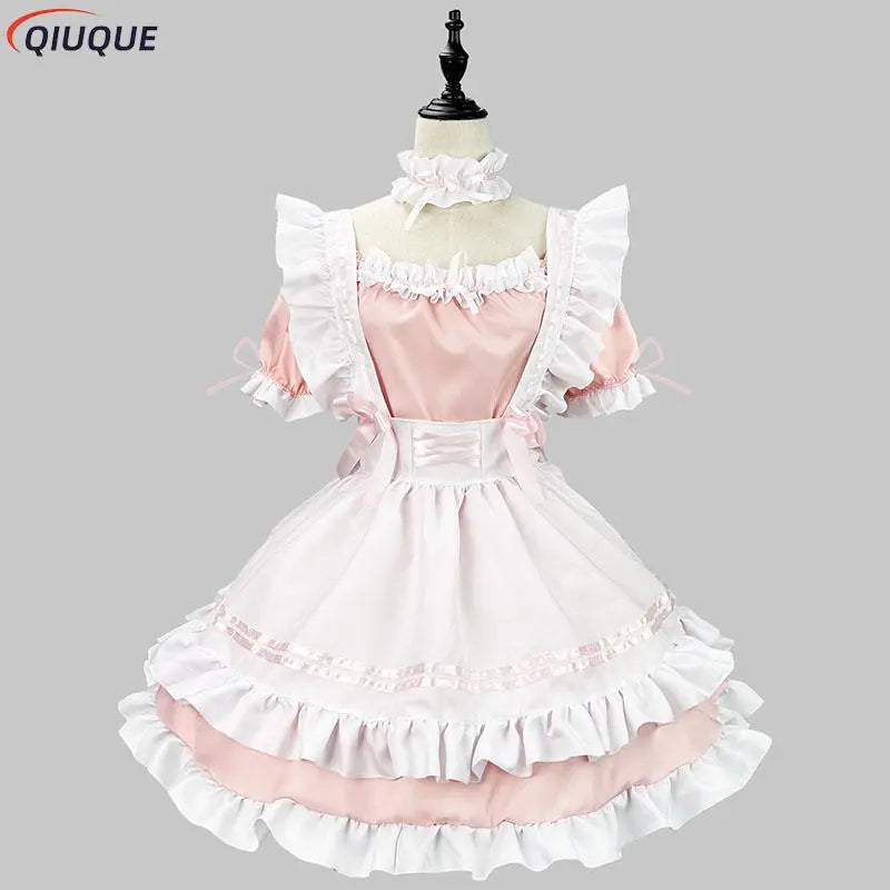 Japanese Maid Uniform Cosplay Costume - Lovely Lolita Dress - Sweet Cat Cafe Princess - Pink / S - All Dresses