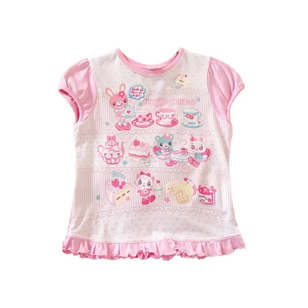 Cute Japanese Print T-Shirt – Colorful Kawaii Summer Top for Girls - T-Shirts - Short - Round - T-Shirt - 1