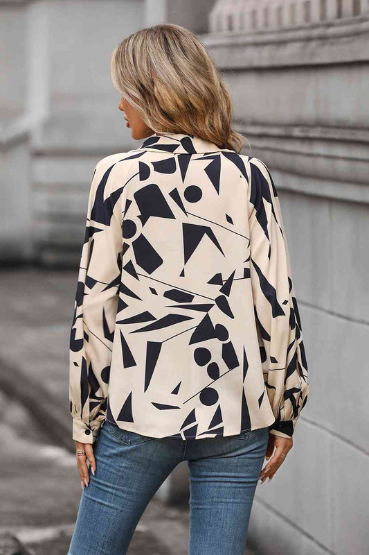 Printed Johnny Collar Blouse - Women’s Clothing & Accessories - Shirts & Tops - 2 - 2024