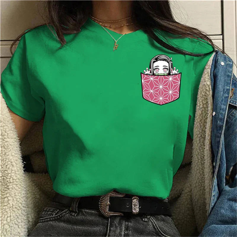 Demon Slayer Kamado Nezuko Short Sleeve Tops - Green / XXS - T-Shirts - Shirts & Tops - 9 - 2024