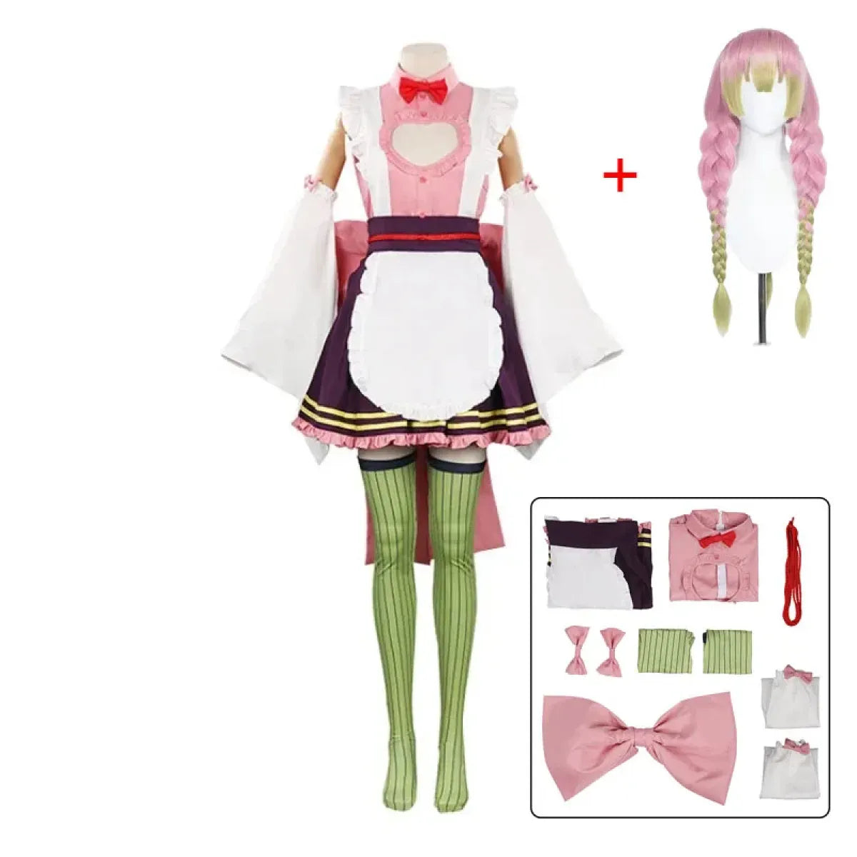 Kanroji Mitsuri Cosplay Maid Apron Dress Set - All Dresses - Cosplay - 1