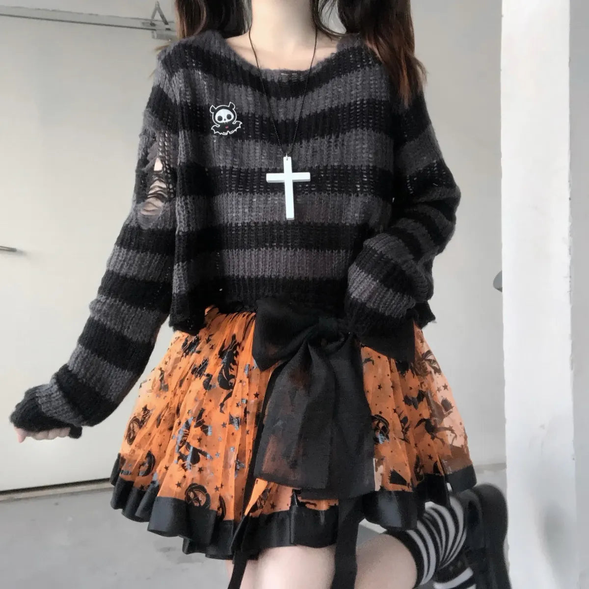 Karrram Ripped Striped Gothic Knit Sweater - Sweaters - Sweater / Pullover - 4