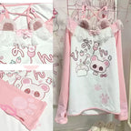 Kawaii Bear Print Top – Harajuku Pastel Yume Cute Aesthetic - T-Shirts - Long - Off-Shoulder - T-Shirts - 3