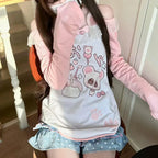 Kawaii Bear Print Top – Harajuku Pastel Yume Cute Aesthetic - T-Shirts - Long - Off-Shoulder - T-Shirts - 6