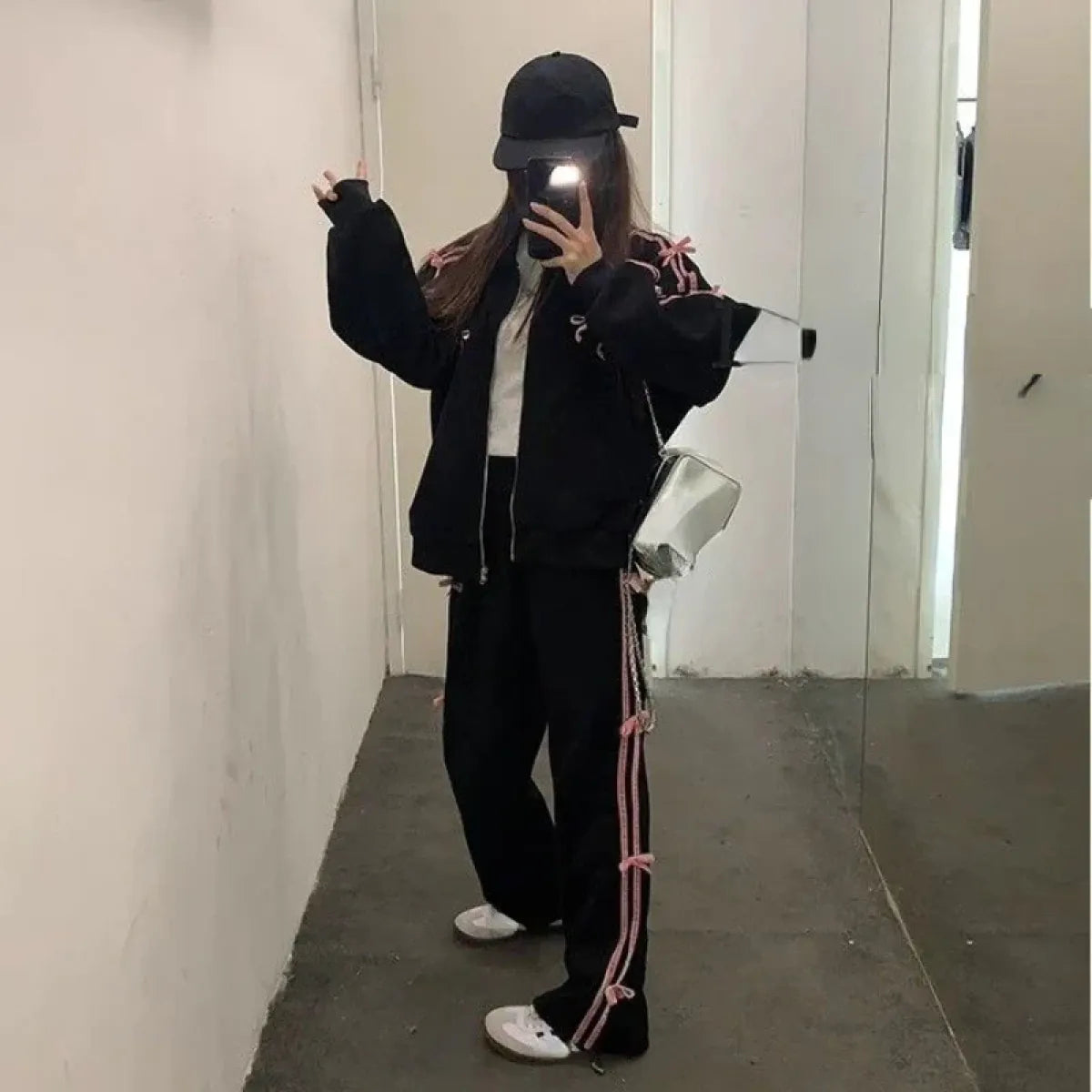Kawaii Bow Tracksuit – Striped Sweatshirt & Casual Pants - Best Sellers - Clothing Sets - 10