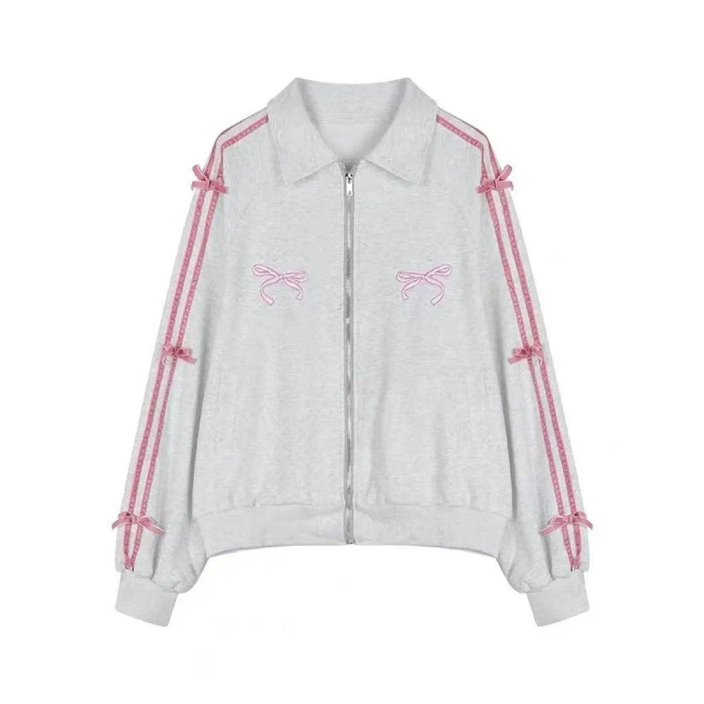 Kawaii Bow Tracksuit – Striped Sweatshirt & Casual Pants - Bottoms - Clothing Sets - 9