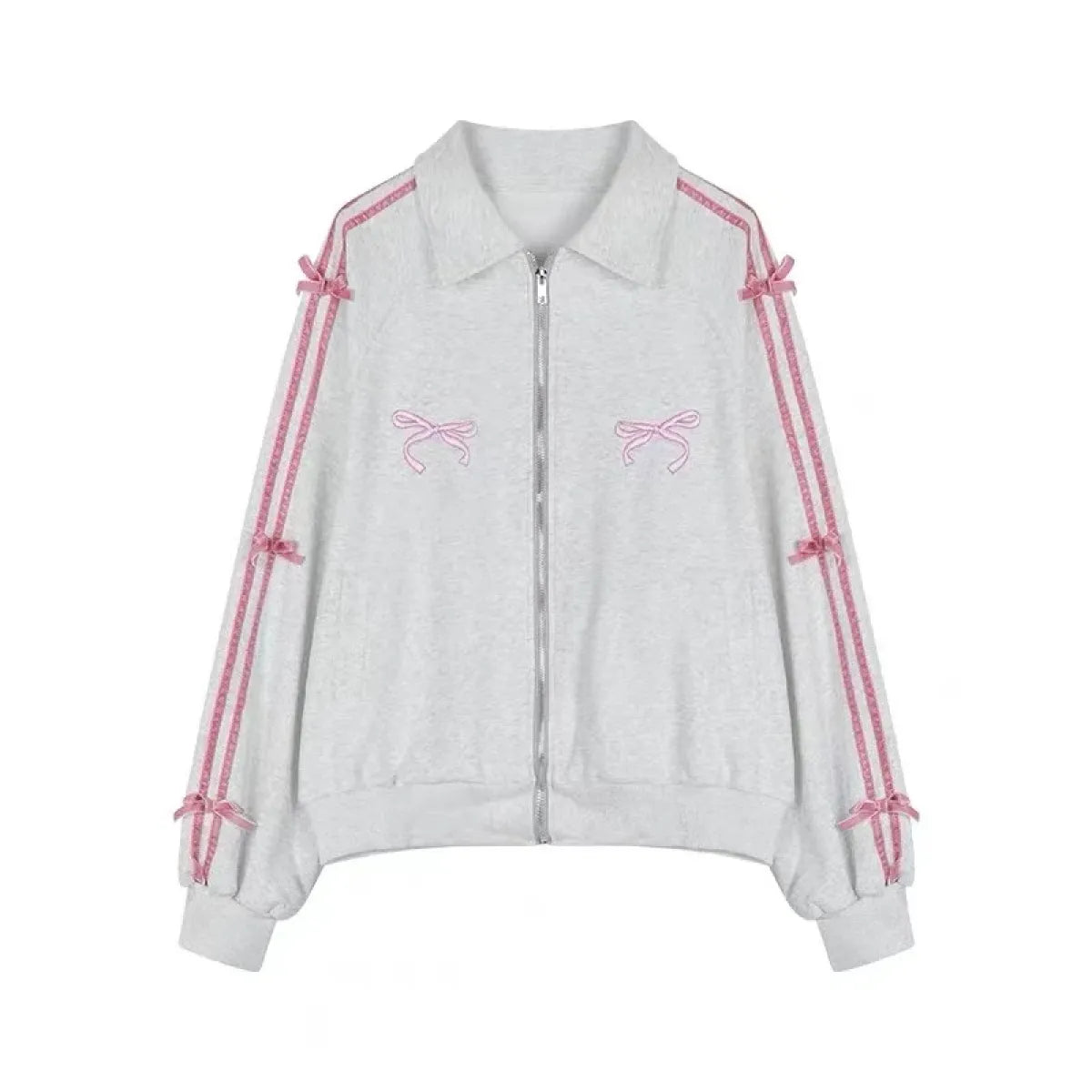 Kawaii Bow Tracksuit – Striped Sweatshirt & Casual Pants - Bottoms - Clothing Sets - 9