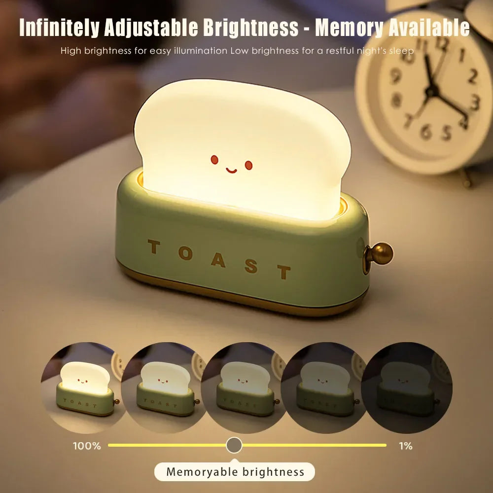 Toast LED Night Light – Kawaii Bread Lamp with Timer & Adjustable Brightness - Stationary & More - Night Lights &