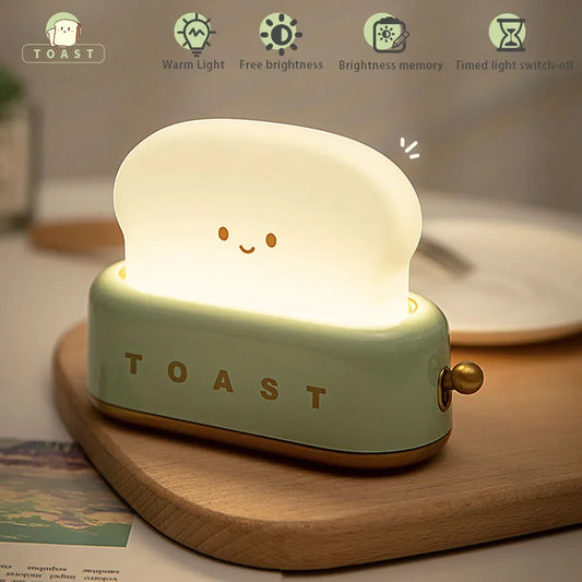 Toast LED Night Light – Kawaii Bread Lamp with Timer & Adjustable Brightness - Stationary & More - Night Lights &