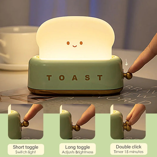 Toast LED Night Light – Kawaii Bread Lamp with Timer & Adjustable Brightness - Stationary & More - Night Lights &