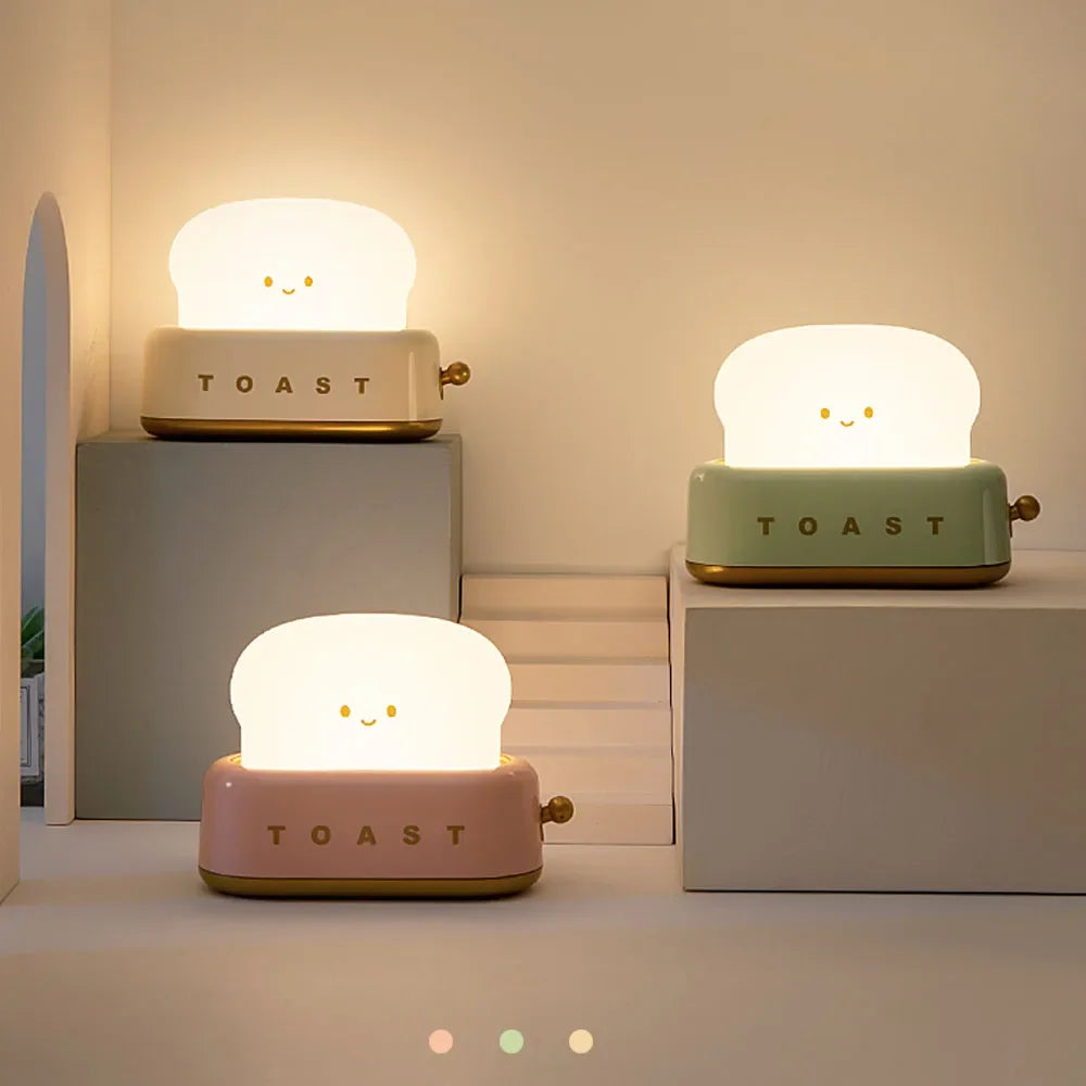 Toast LED Night Light – Kawaii Bread Lamp with Timer & Adjustable Brightness - Stationary & More - Night Lights &