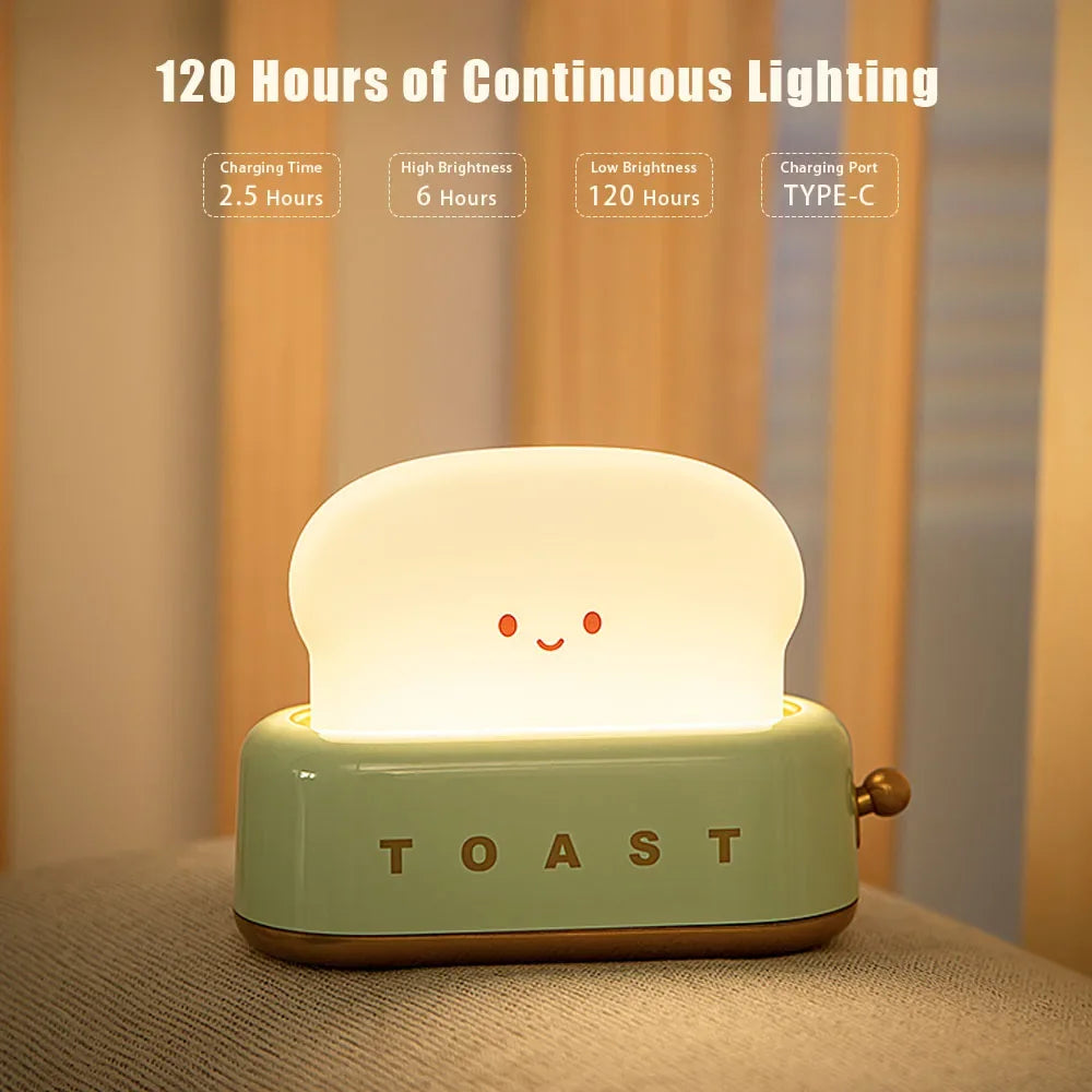 Toast LED Night Light – Kawaii Bread Lamp with Timer & Adjustable Brightness - Stationary & More - Night Lights &