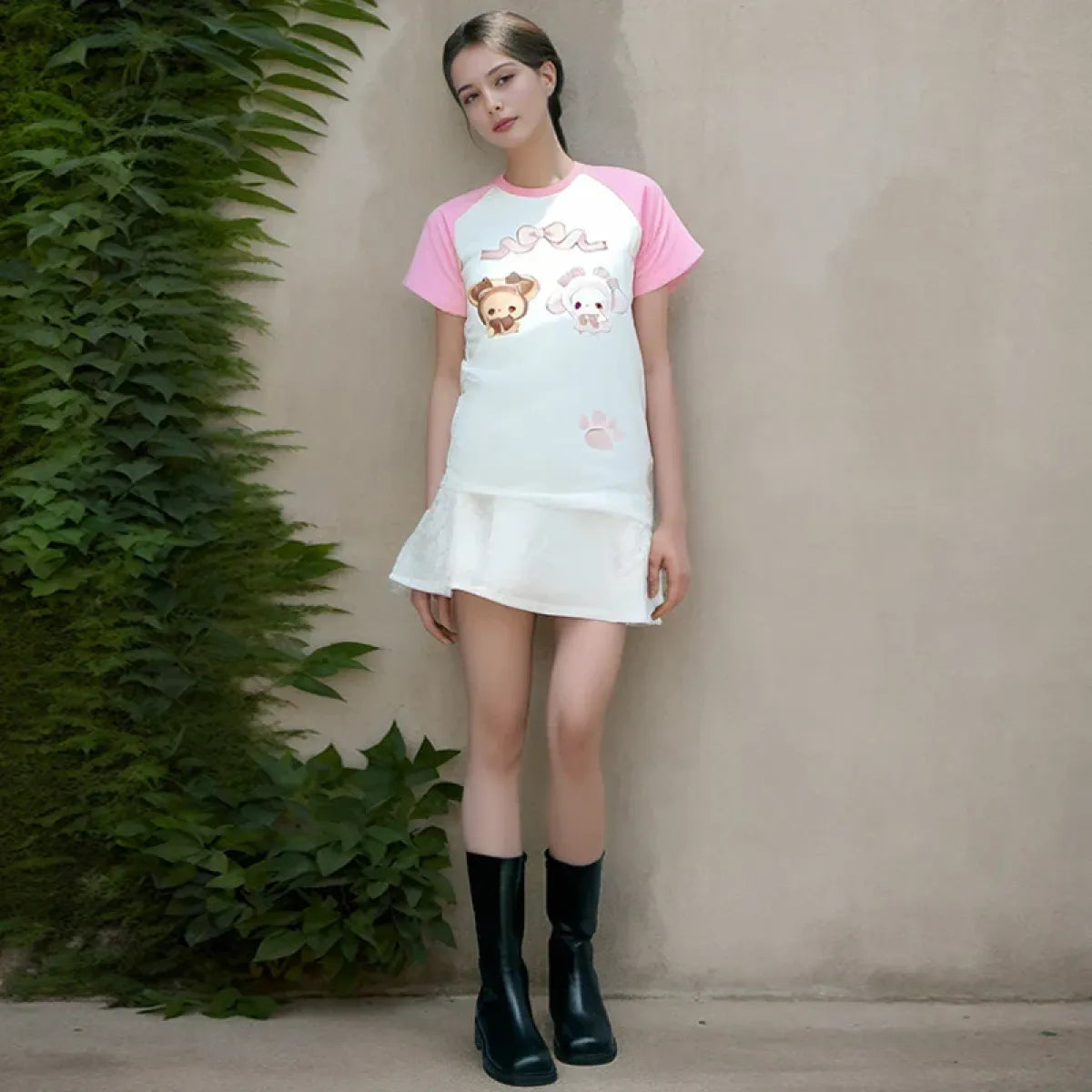 Kawaii Bunny Print T-Shirt – Harajuku Yume Cute Aesthetic - T-Shirts - Long - Round - T-Shirts - 4
