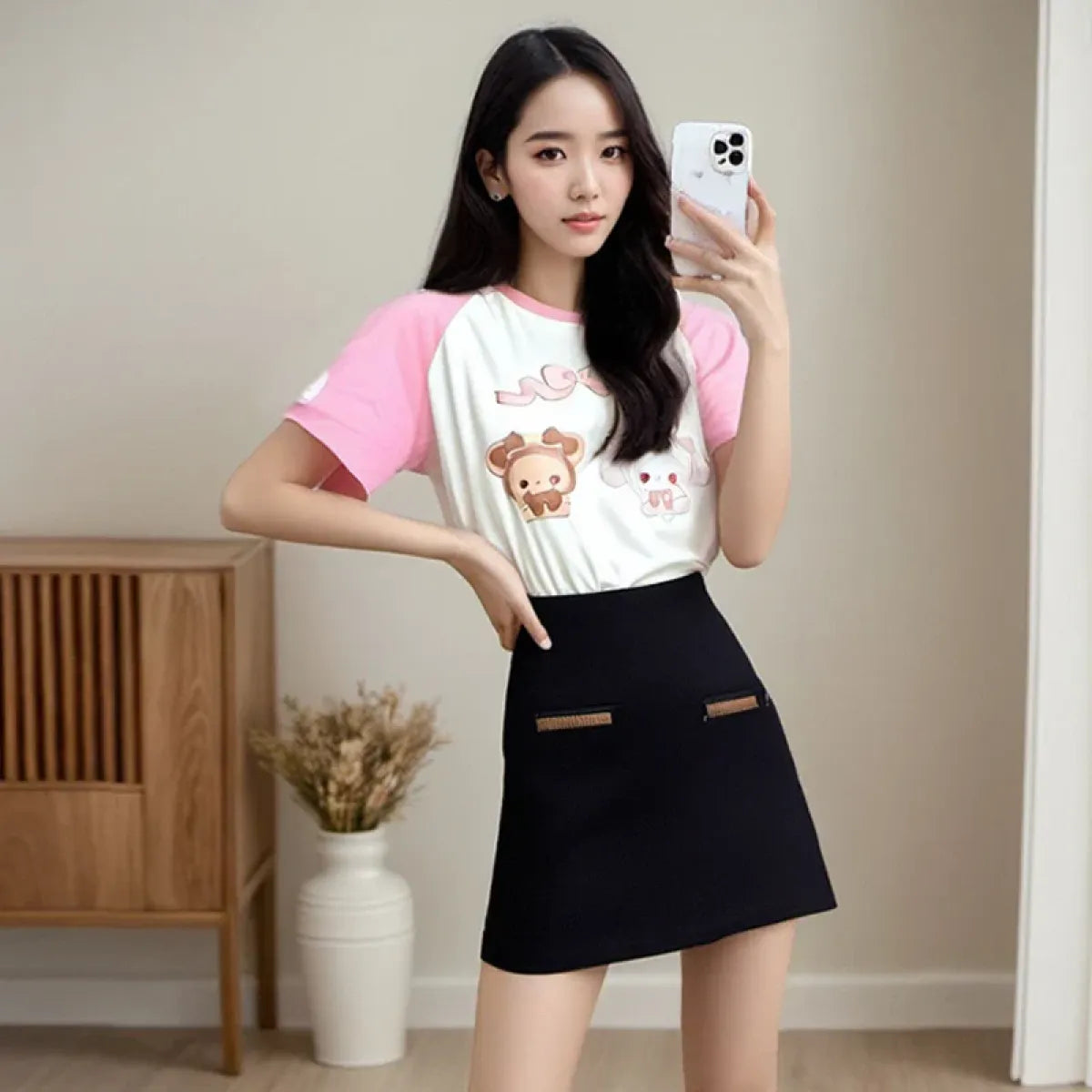 Kawaii Bunny Print T-Shirt – Harajuku Yume Cute Aesthetic - T-Shirts - Long - Round - T-Shirts - 5