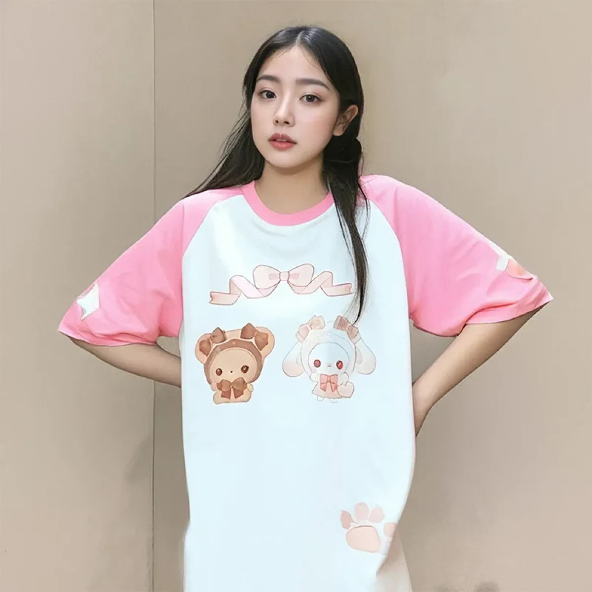 Kawaii Bunny Print T-Shirt – Harajuku Yume Cute Aesthetic - T-Shirts - Long - Round - T-Shirts - 6