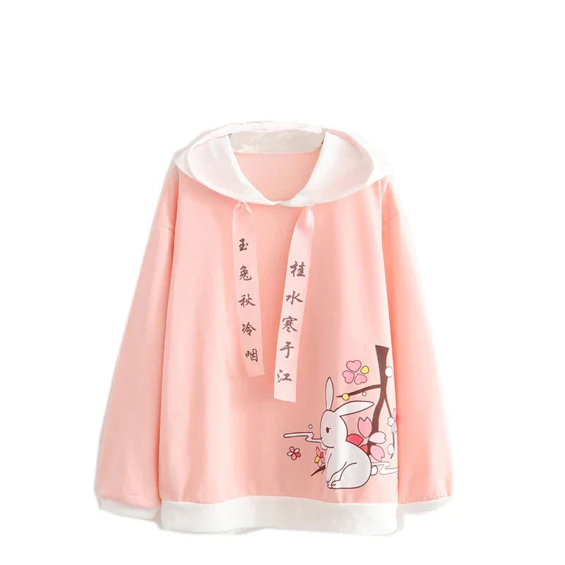 Kawaii Bunny Rabbit Cherry Blossom Hoodie - Pink / One Size - Women’s Clothing & Accessories - Shirts & Tops - 3 - 2024