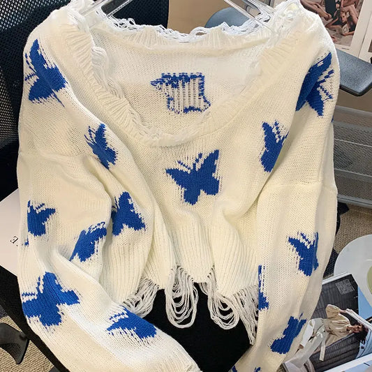 Kawaii Butterfly Knitted Sweater - White / S - Sweaters - Shirts & Tops - 6 - 2024