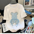 Kawaii Cartoon Diamond Bear Beaded T-Shirt - T-Shirts - 1